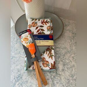 Home Collection 12x18” Fall Leaves Nature  Drying mat WithThankful Spatula Set